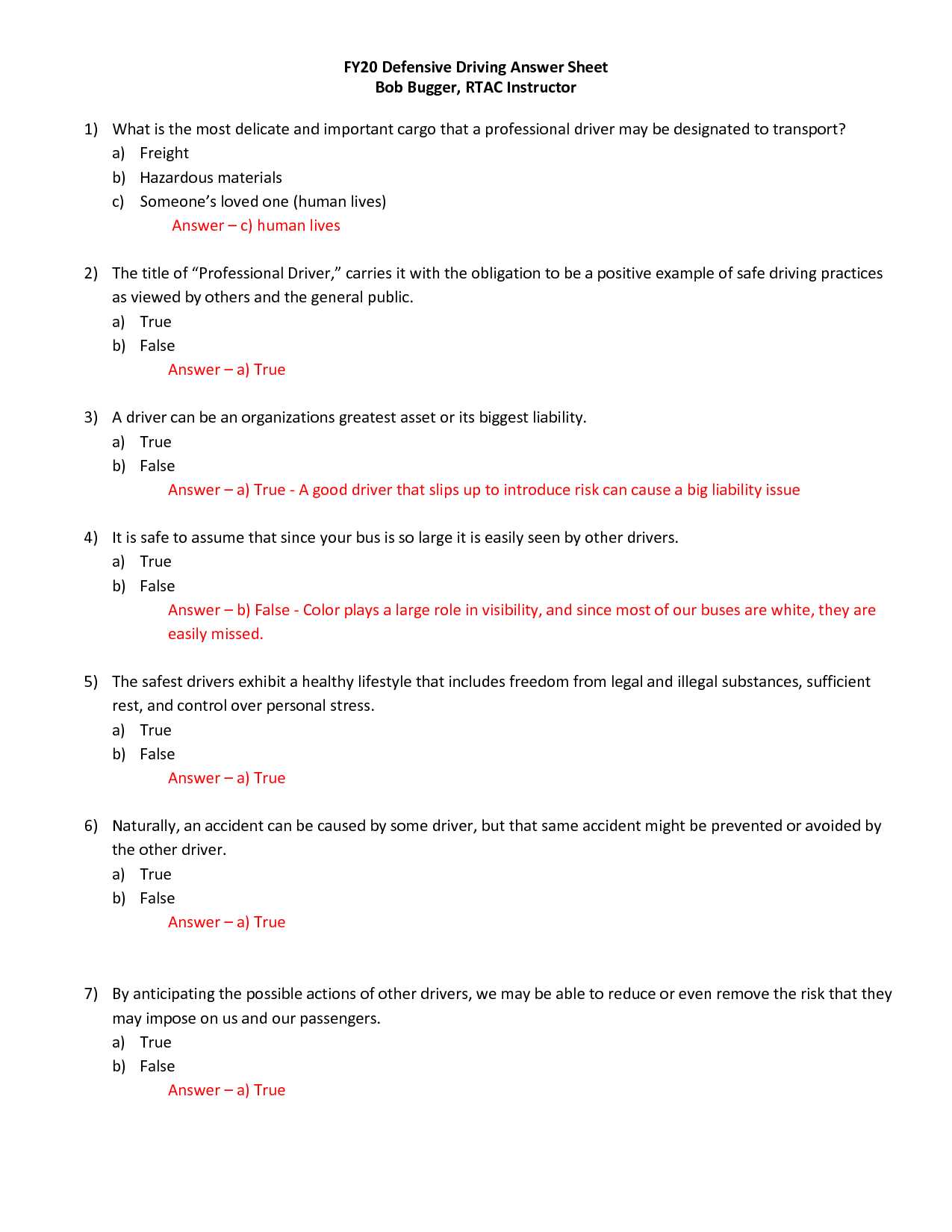 driving test final exam answers