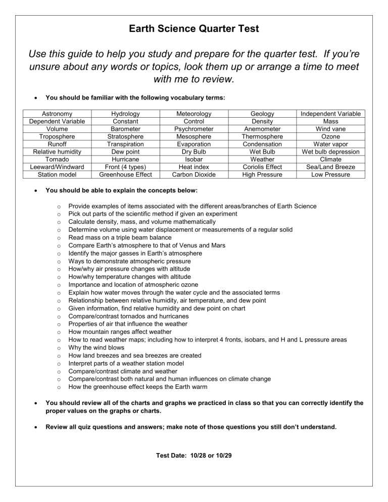 earth science exam questions and answers