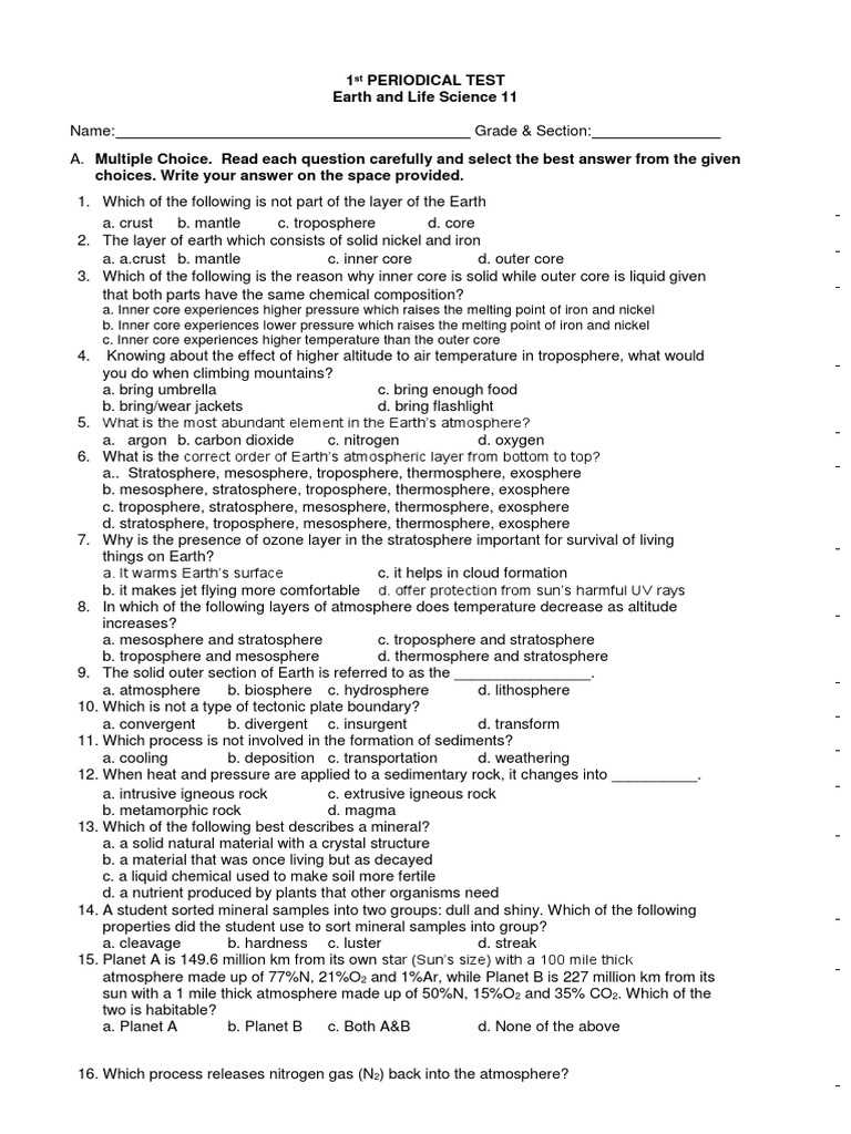 earth science final exam study guide answer key