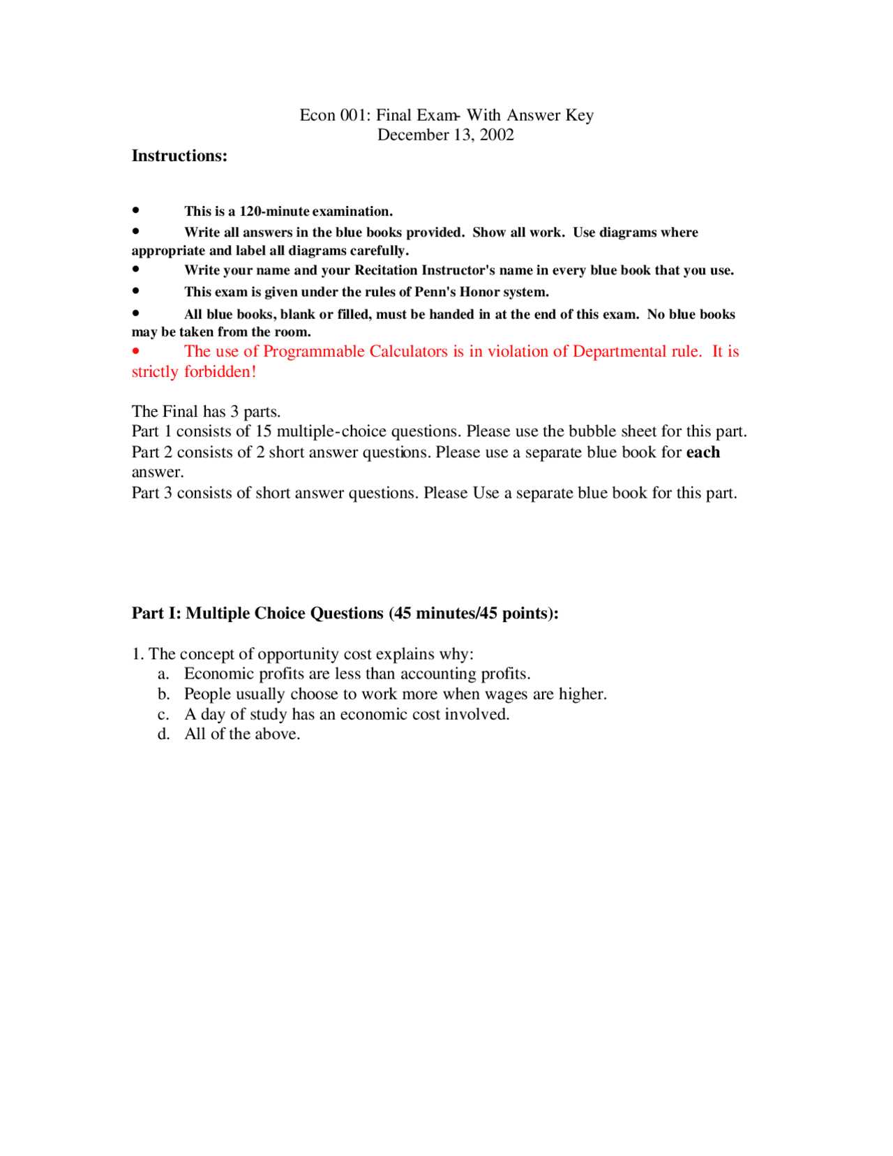 econ exam answers