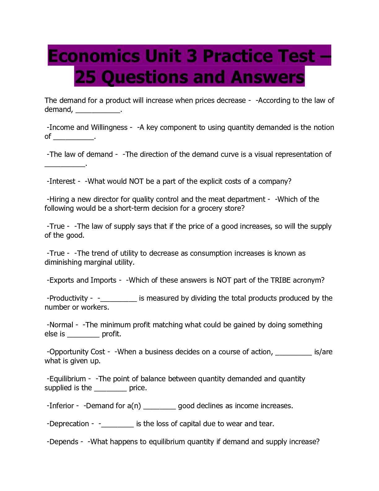 econ exam answers