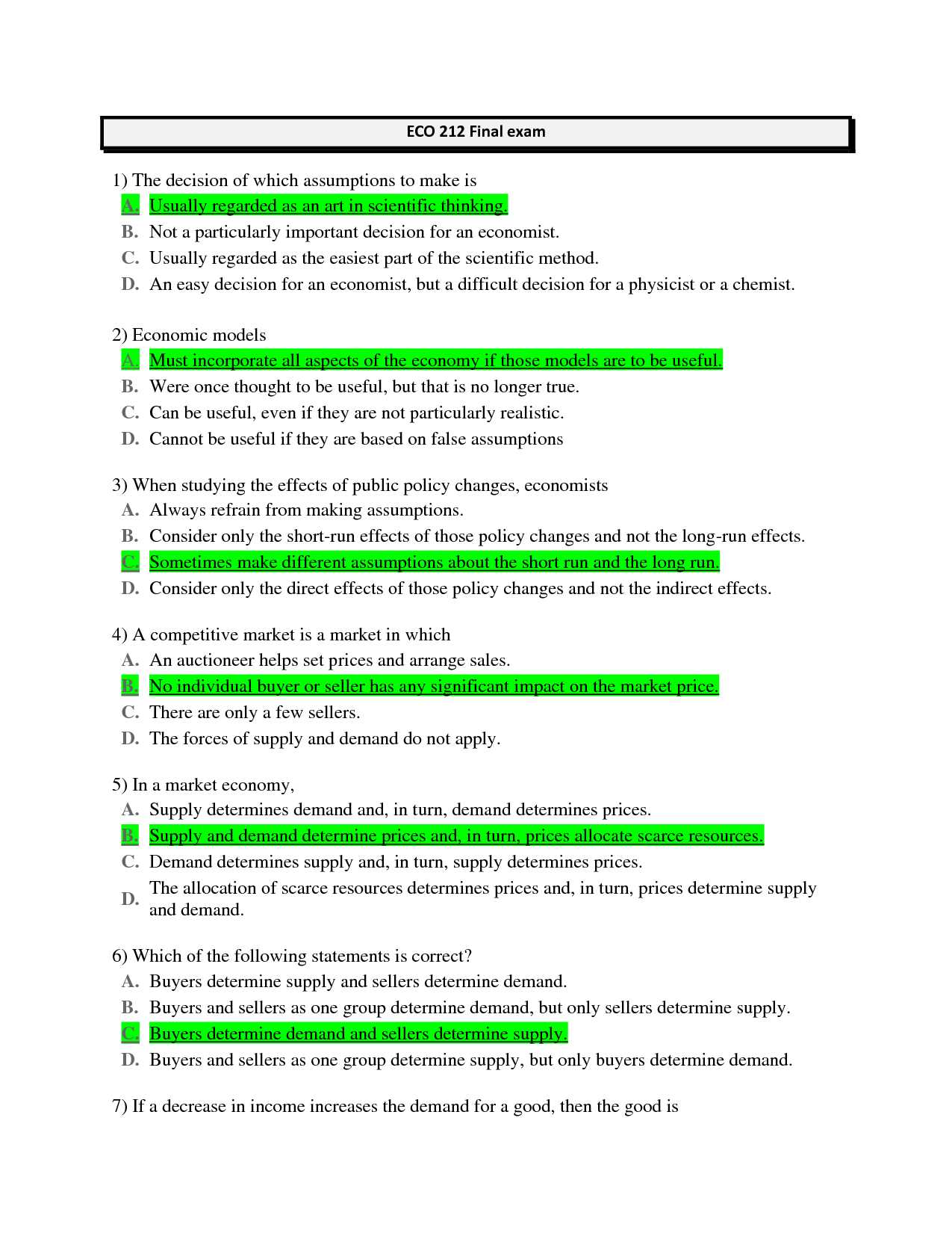 economics and personal finance final exam answers