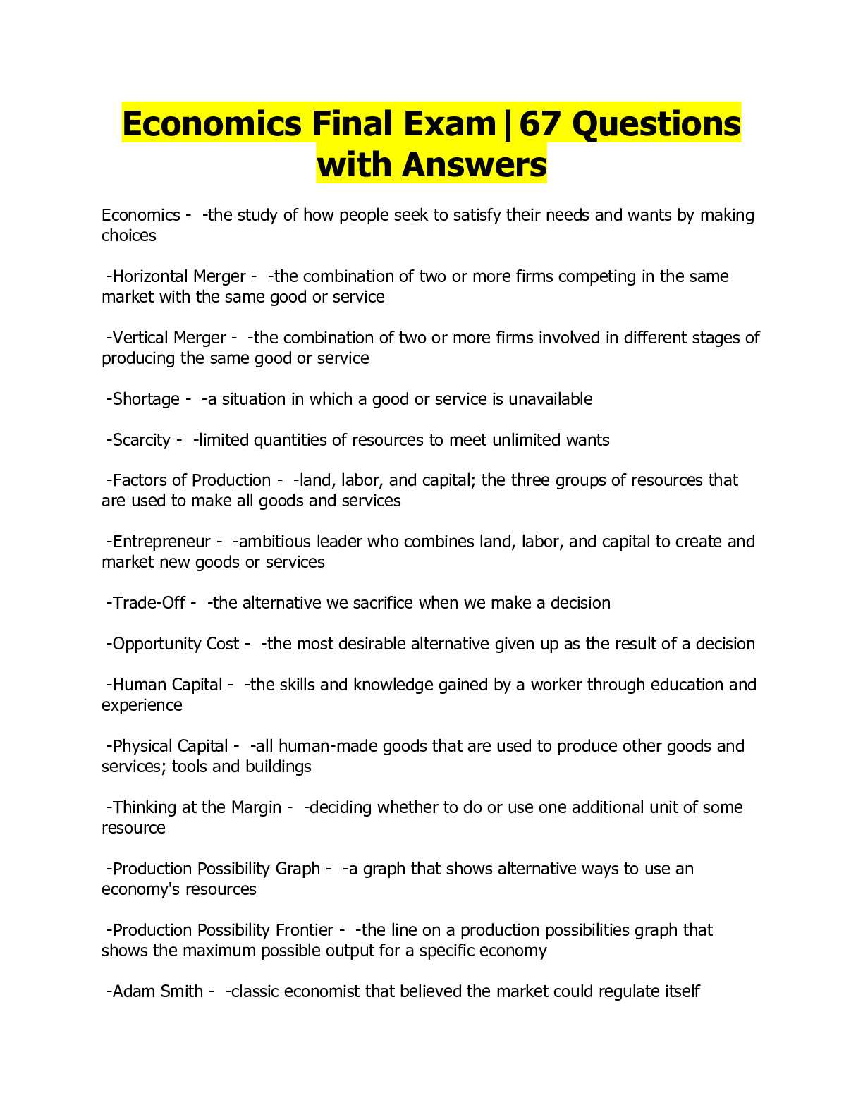 economics midterm exam answers