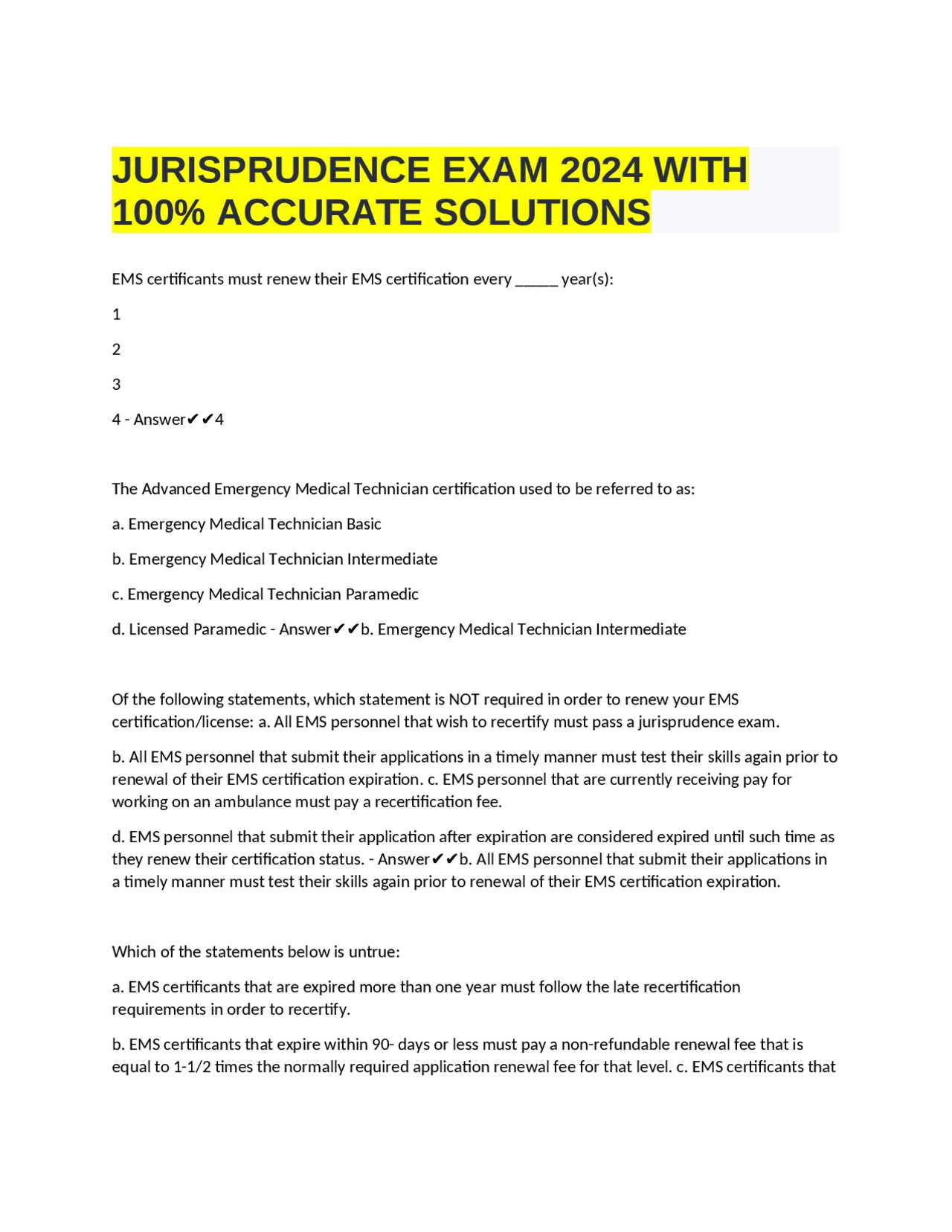 ems jurisprudence exam answers