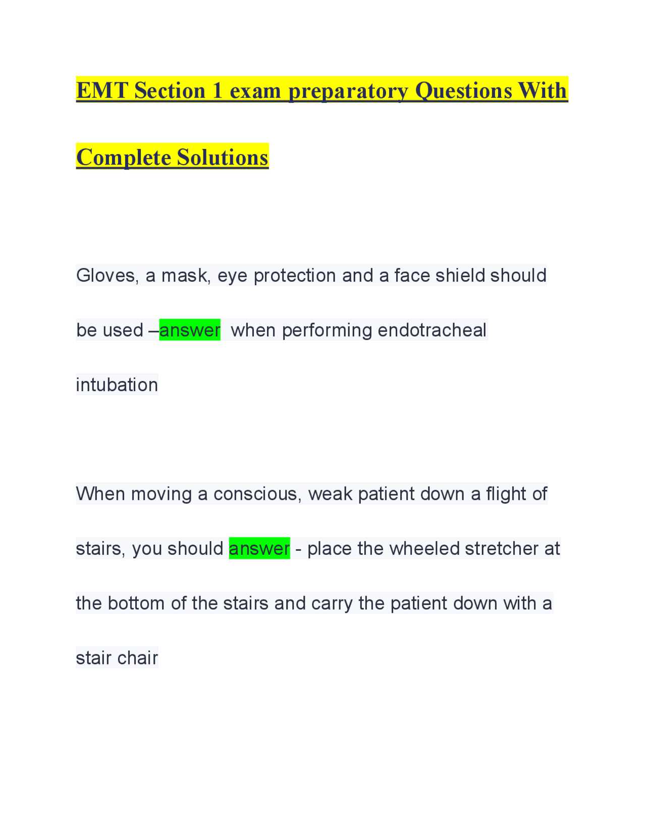 emt exam 1 answers