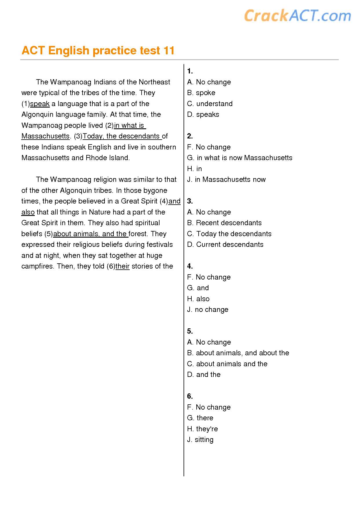 english test act answers