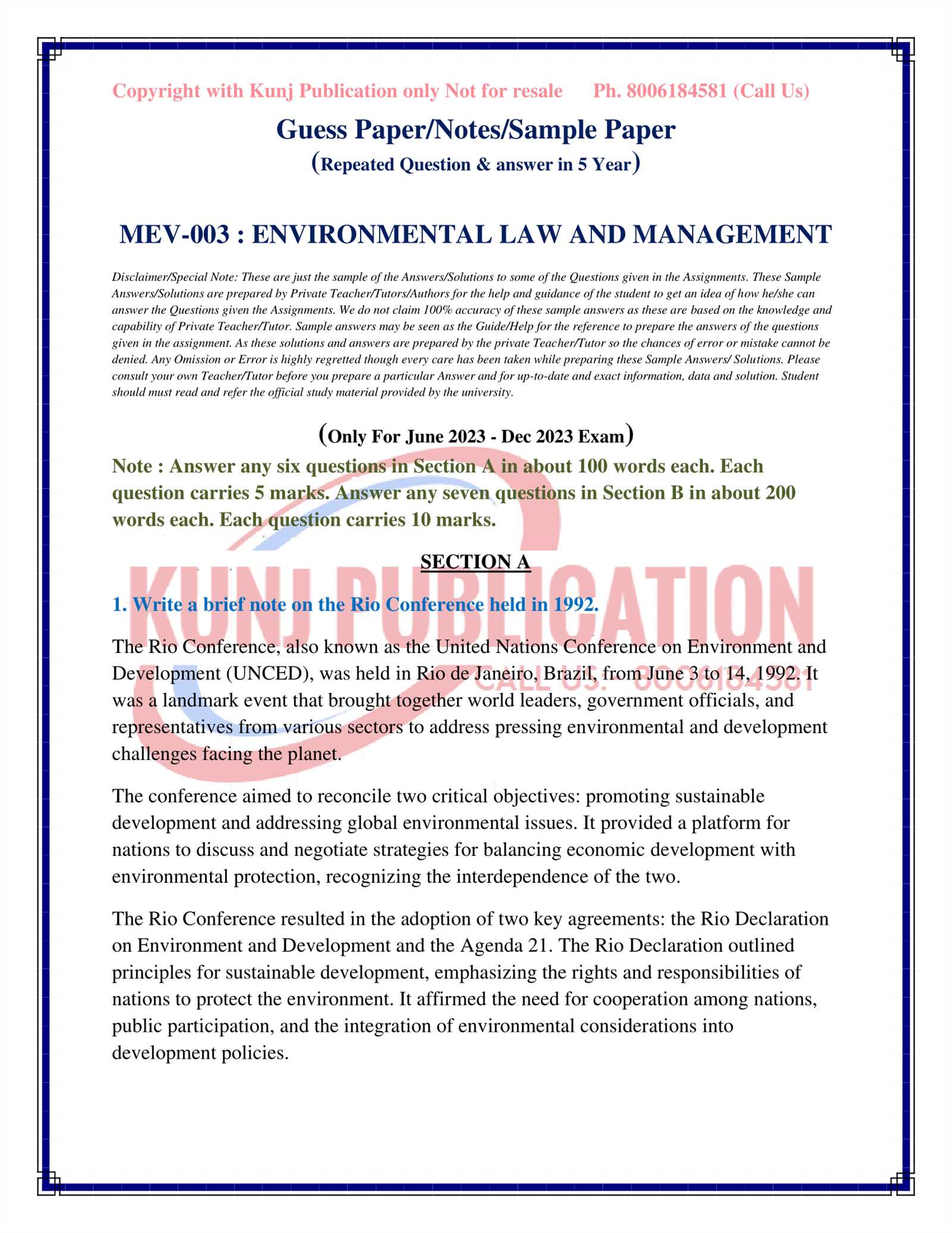 environmental law exam questions and answers