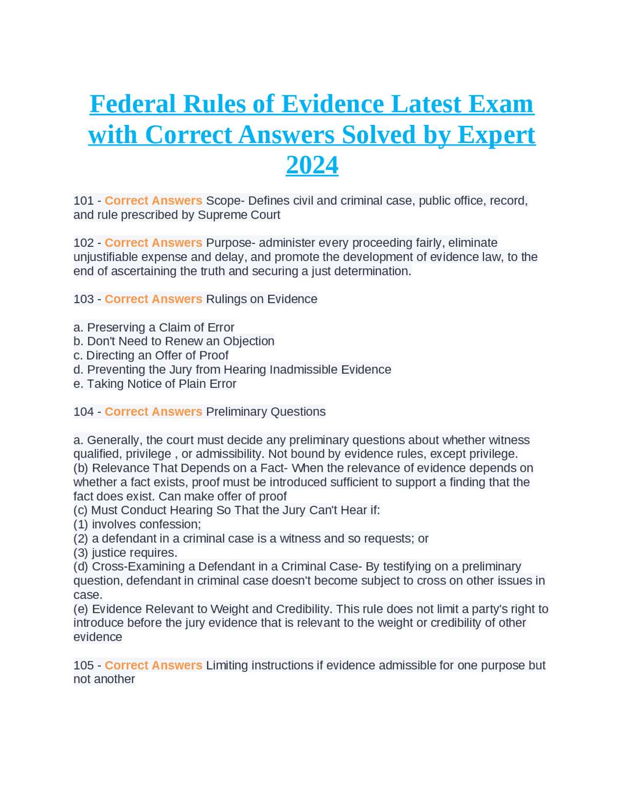 evidence exam model answer