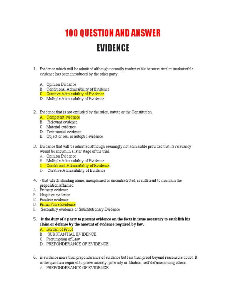 evidence exam model answer