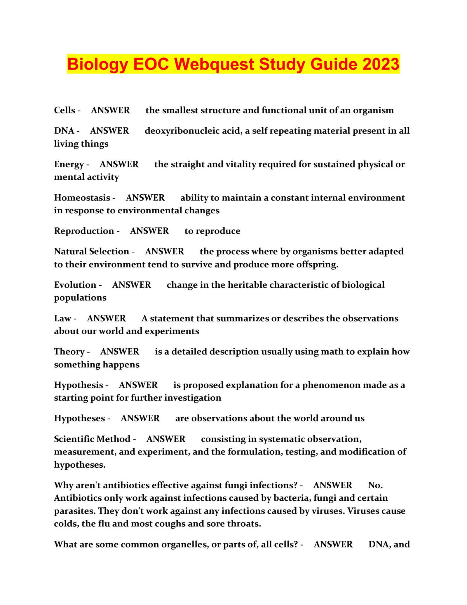 evolution exam review answers