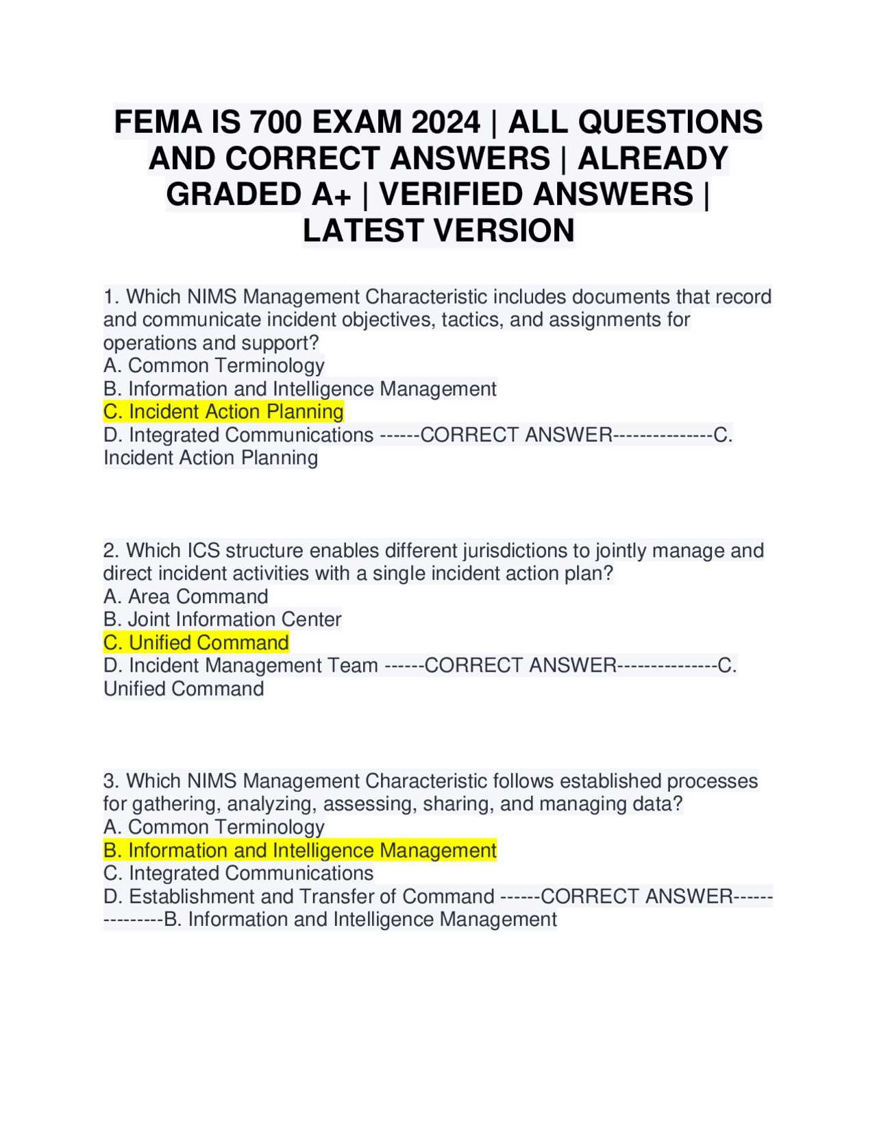 fema incident command system exam answers