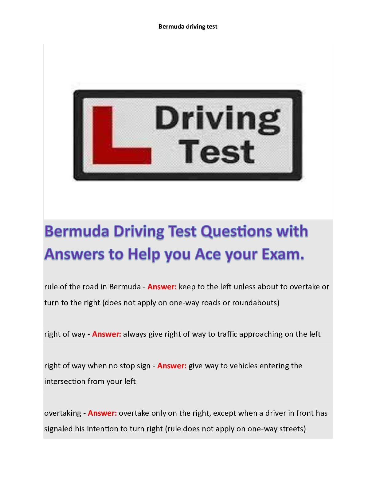 final exam driving test answers