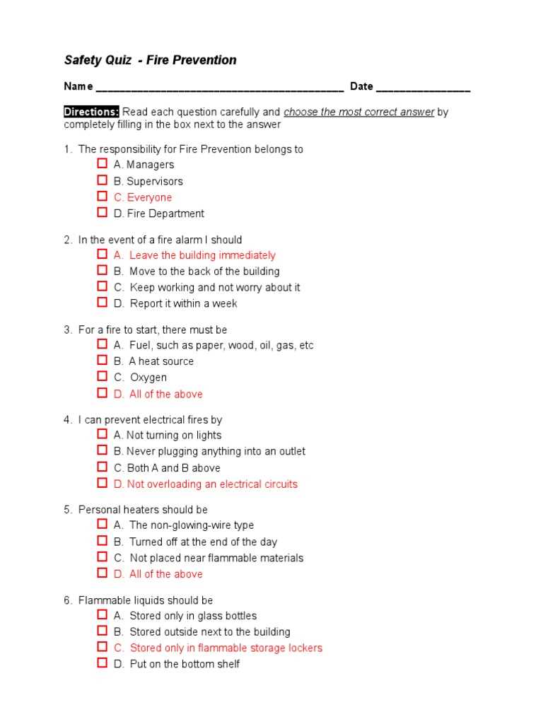 fire safety exam questions and answers