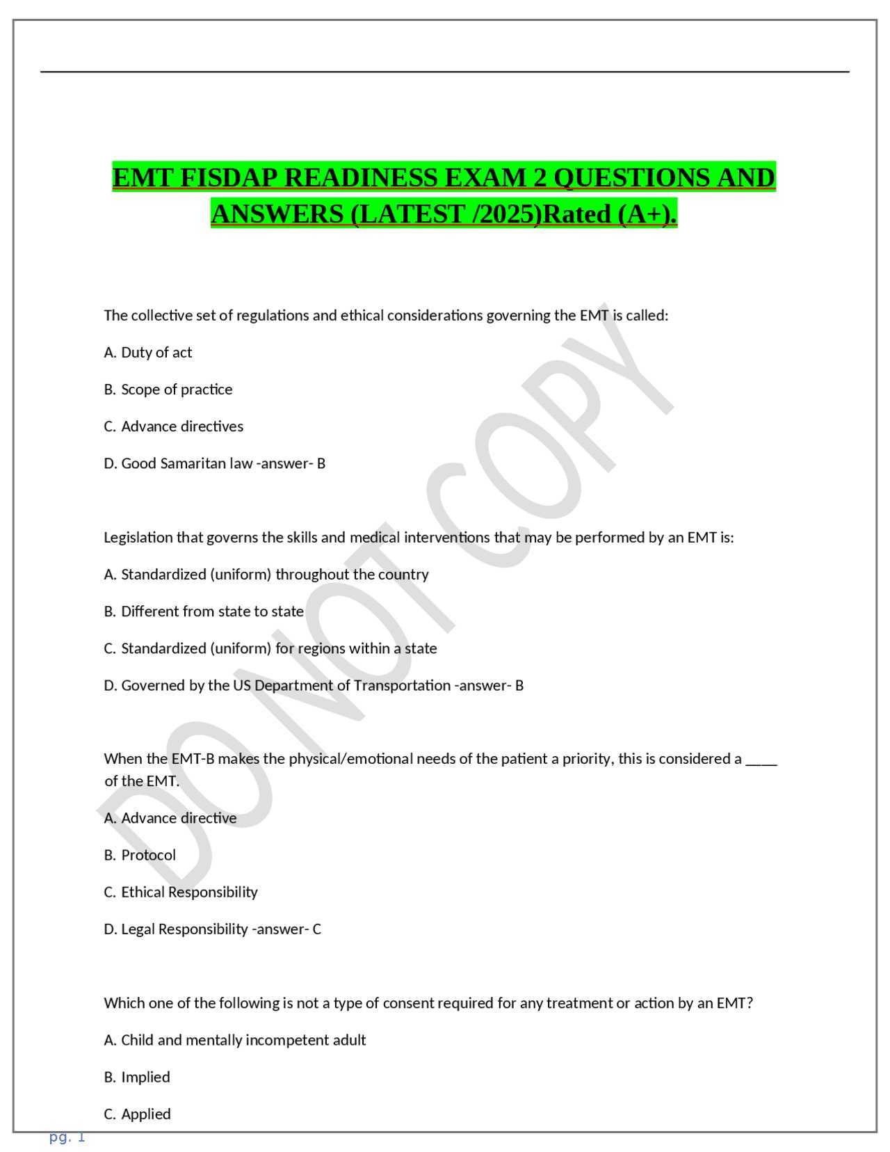 fisdap readiness exam answers