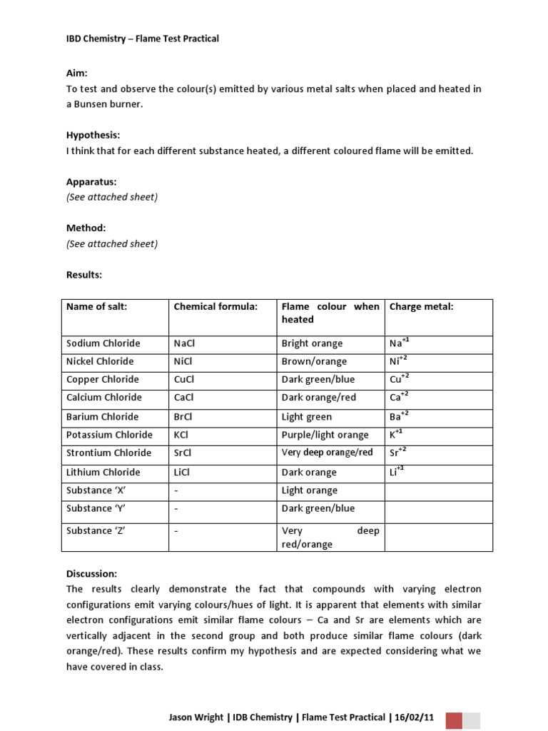 flame test lab answer key