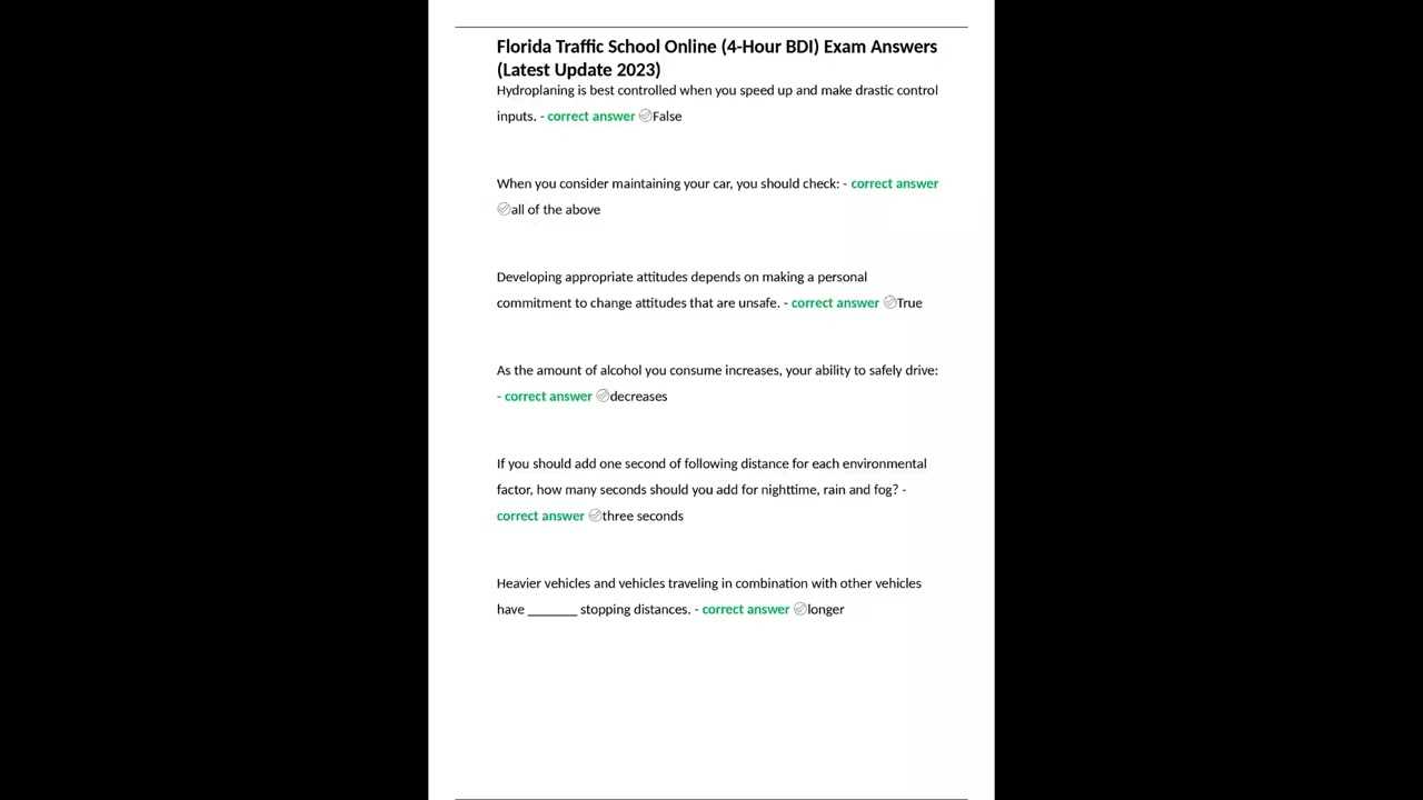 florida online traffic school test answers