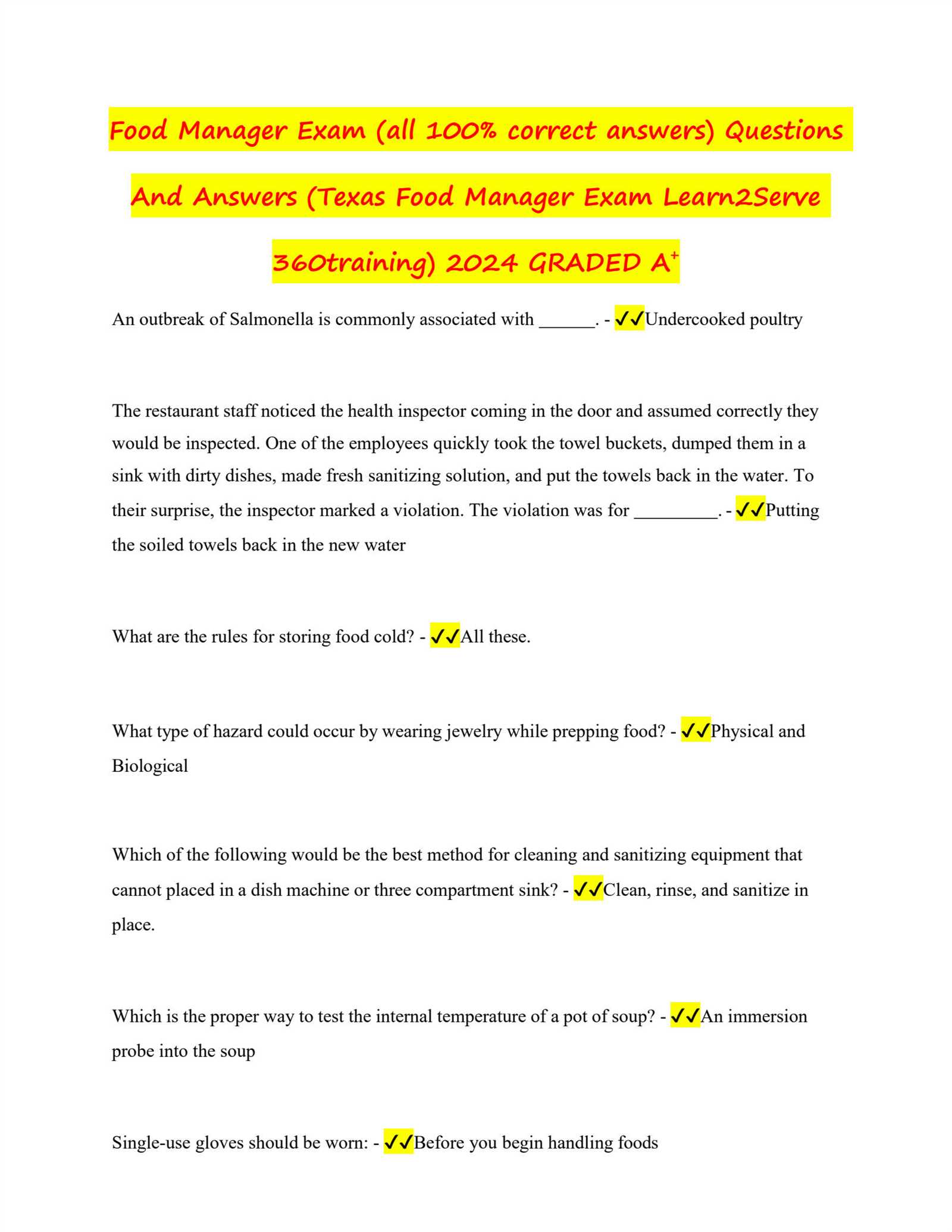 food handler exam lesson 9 answers