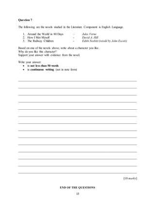 form 3 english exam paper with answer