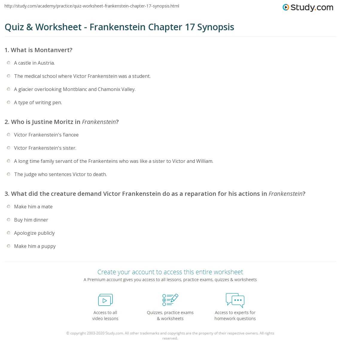 frankenstein chapter 17 questions and answers