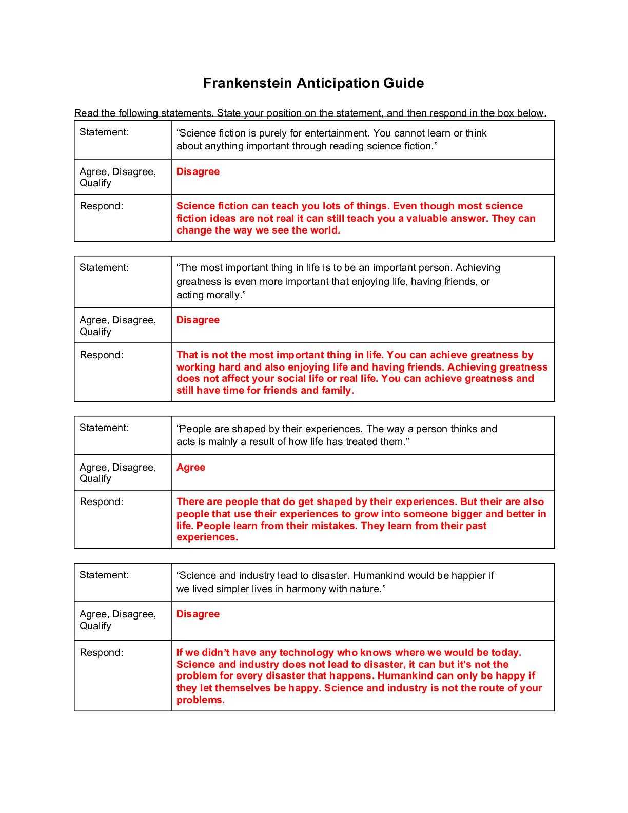 frankenstein final exam answers