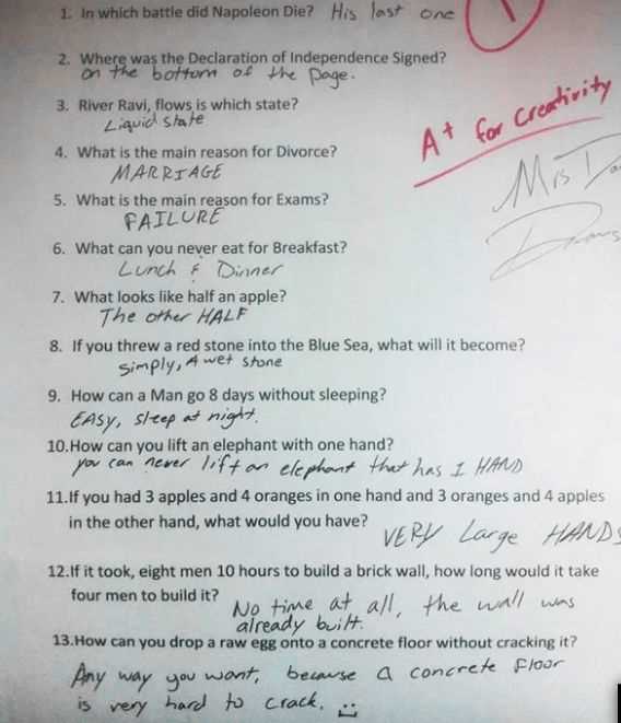 funny test exam answers