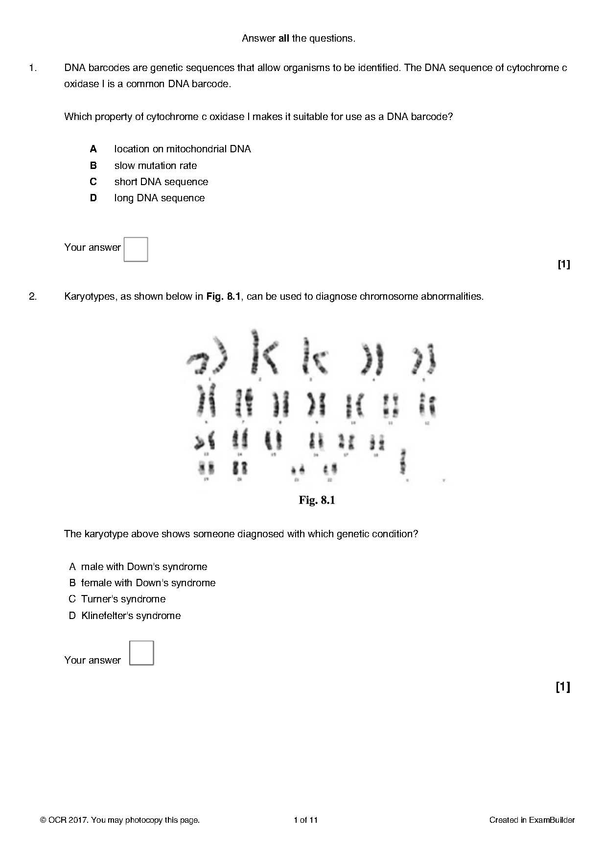 genetics exam 1 answers