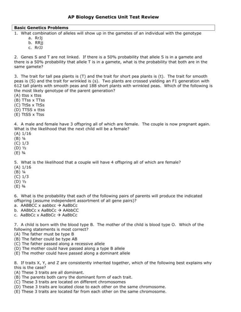 genetics exam review answer key