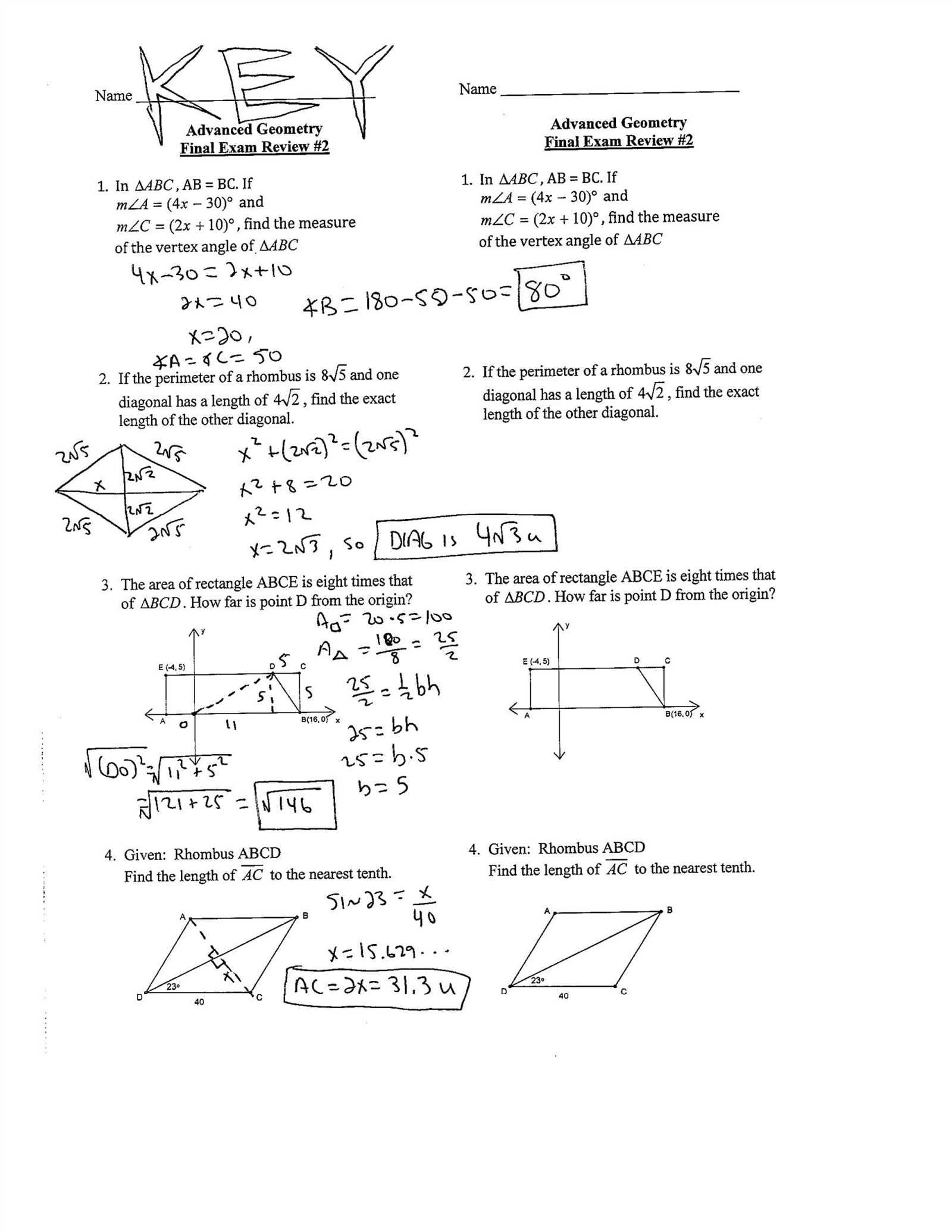 geometry semester 2 exam answers