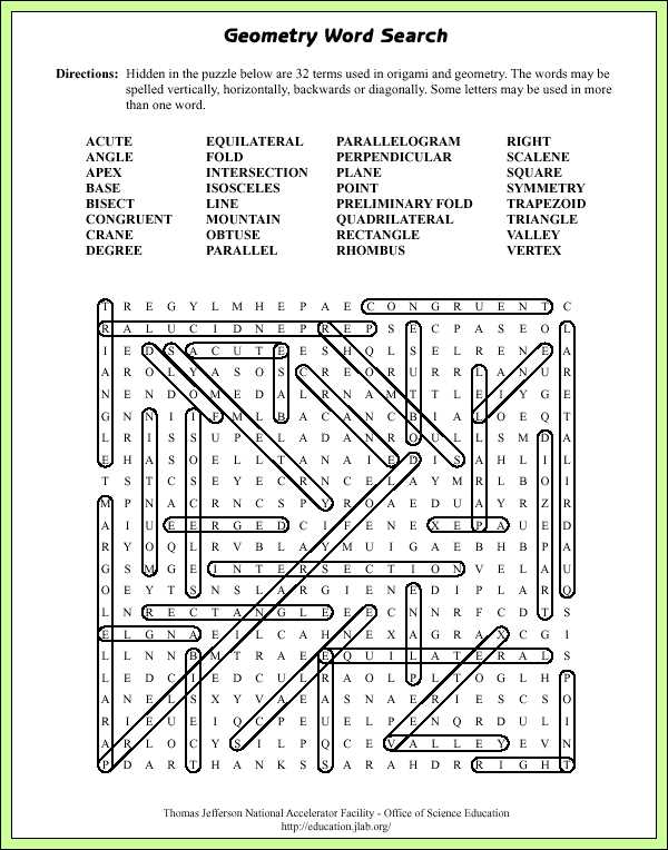 geometry vocabulary word search answers