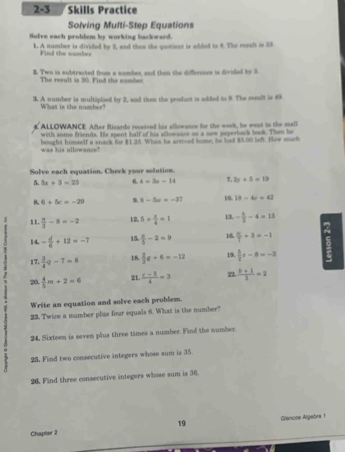 glencoe algebra 2 skills practice answers