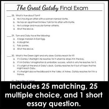 great gatsby final exam answers