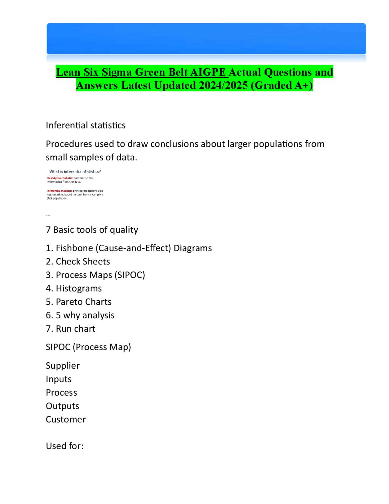 green belt exam answers