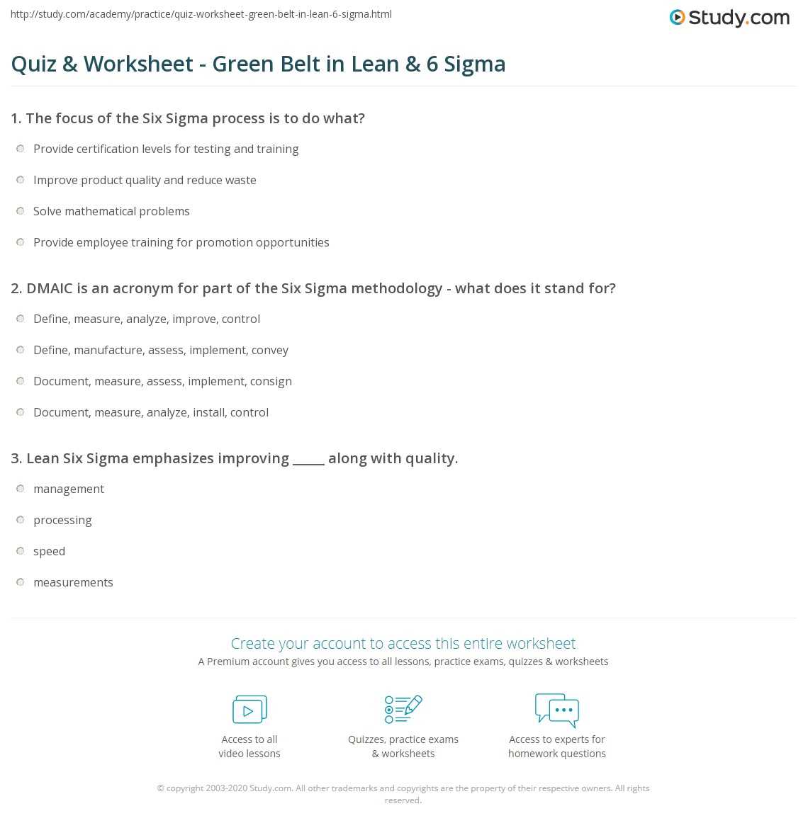 green belt six sigma exam questions and answers