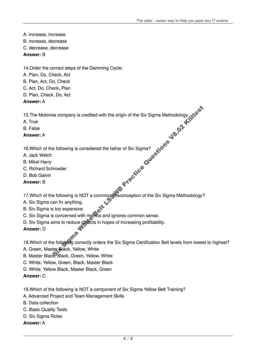 green belt six sigma exam questions and answers