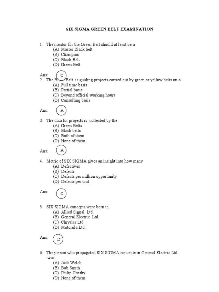 green belt six sigma exam questions and answers