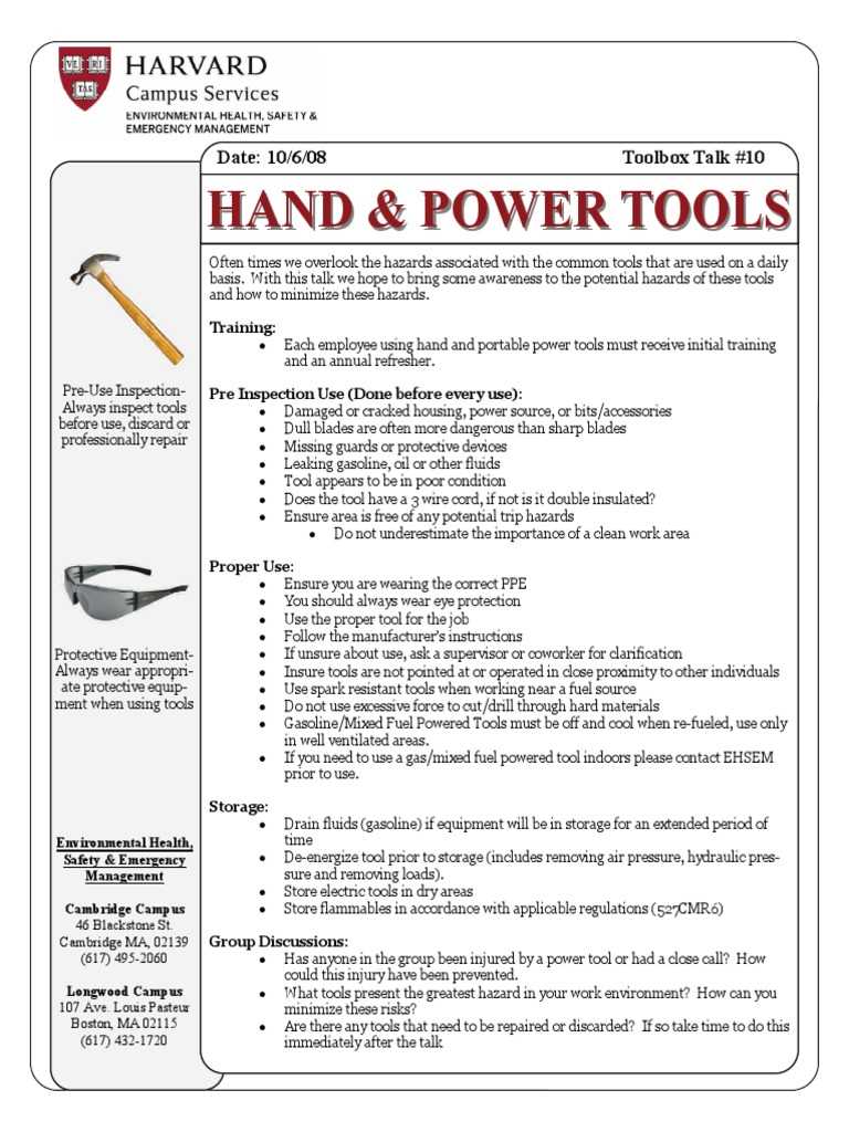 hand and power tool safety exam answers