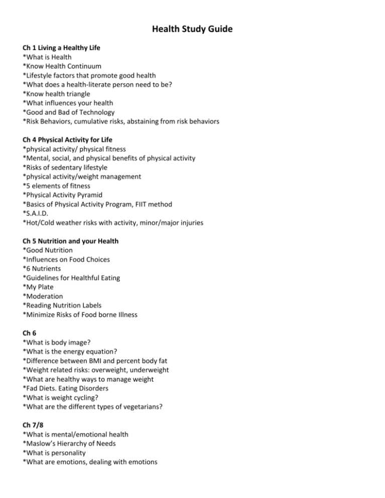 health fitness and nutrition a final exam