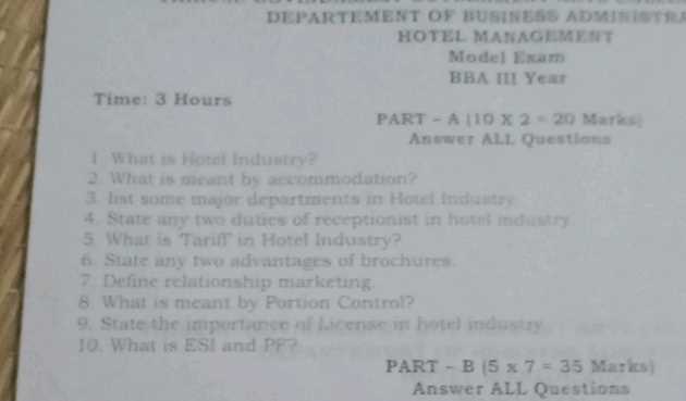 hotel management exam questions and answers