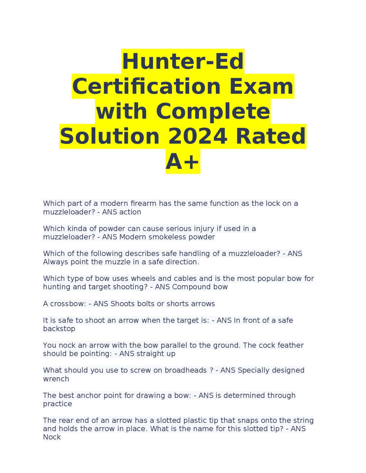 hunter ed certification exam answers