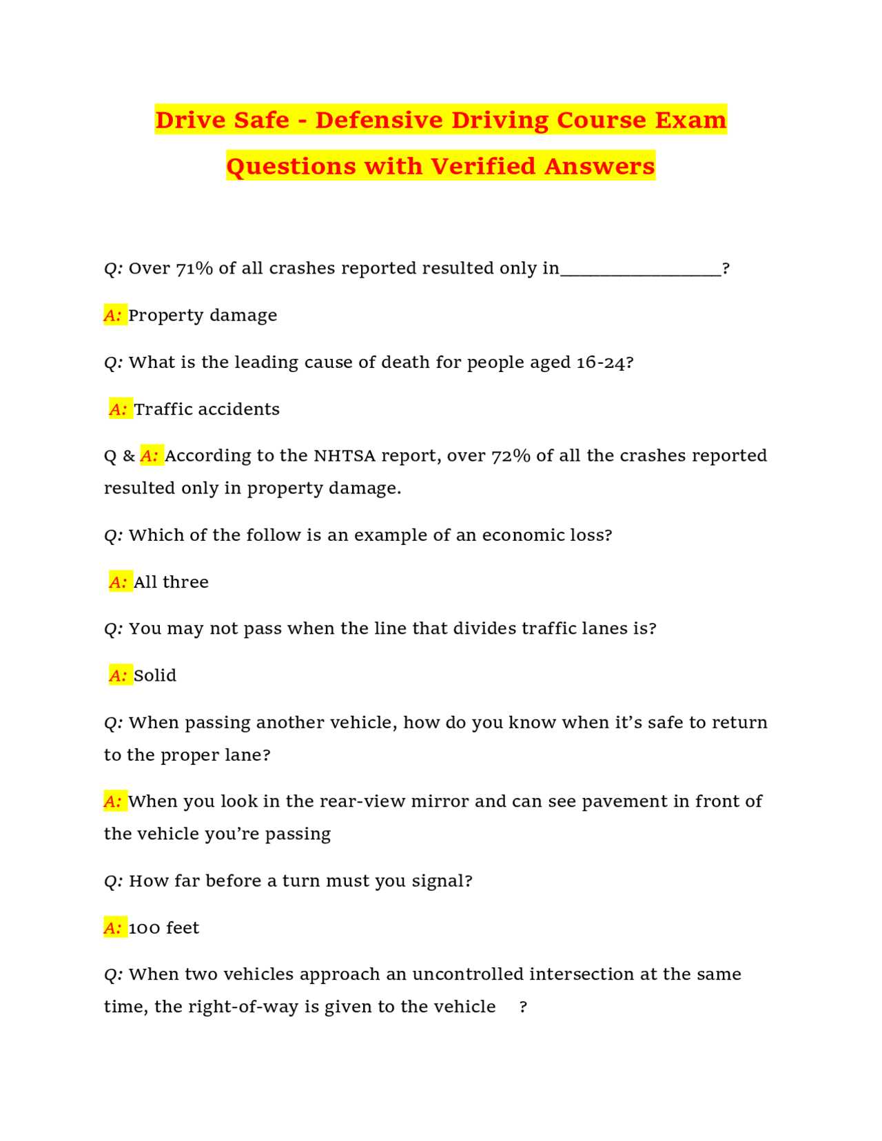 i drive safely final exam answers