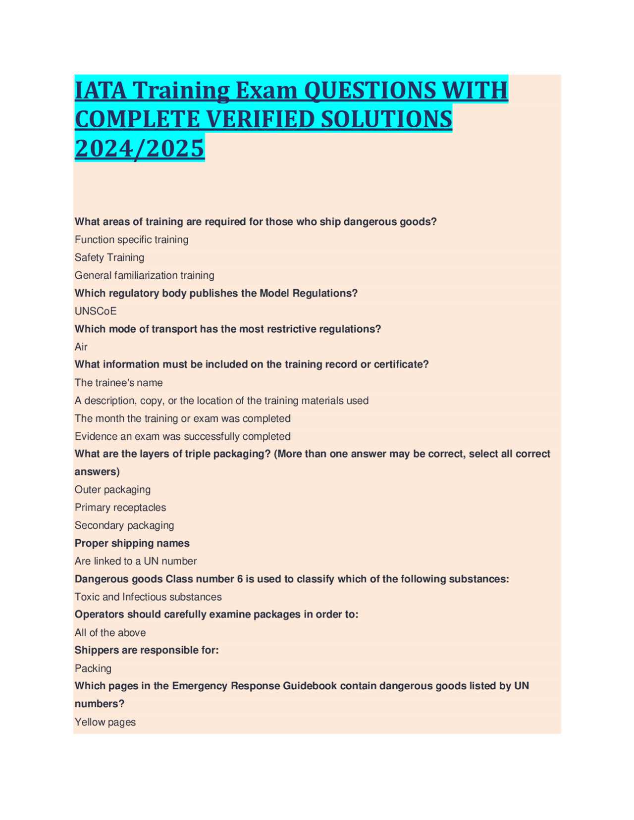 iata exam questions and answers