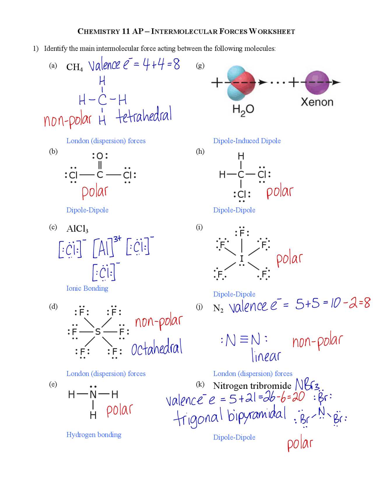 intermolecular forces worksheet answer key