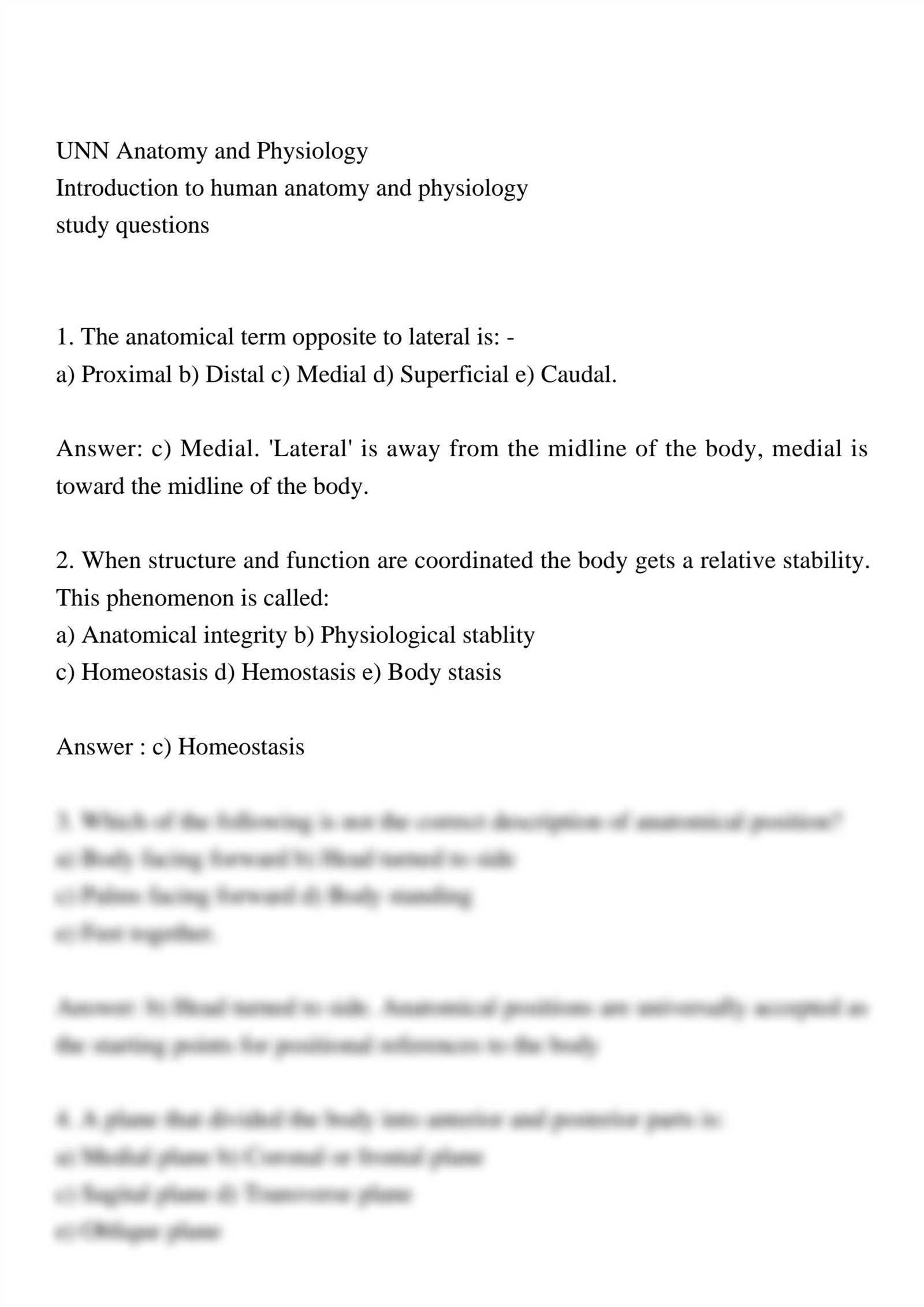 introduction to anatomy and physiology answers