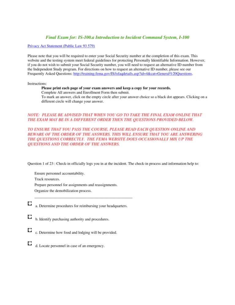 introduction to incident command system exam answers