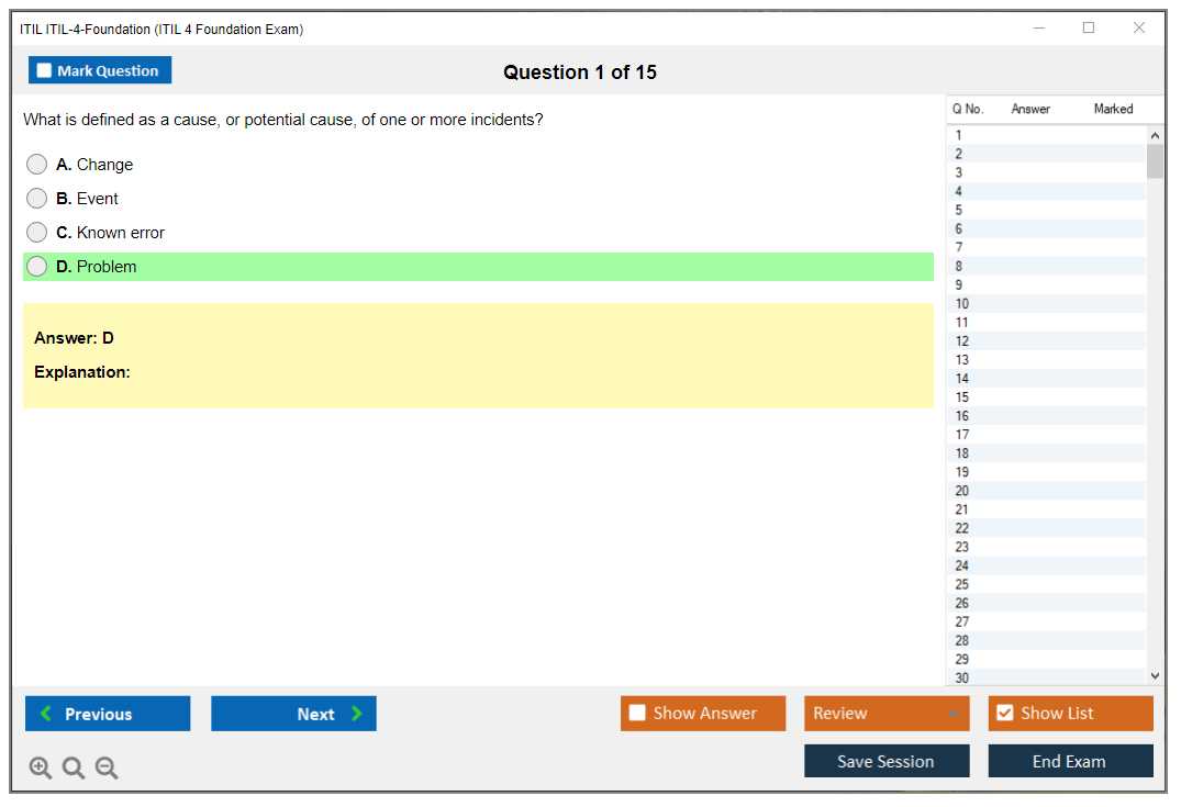 itil v4 foundation exam questions and answers