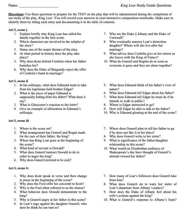 king lear questions and answers