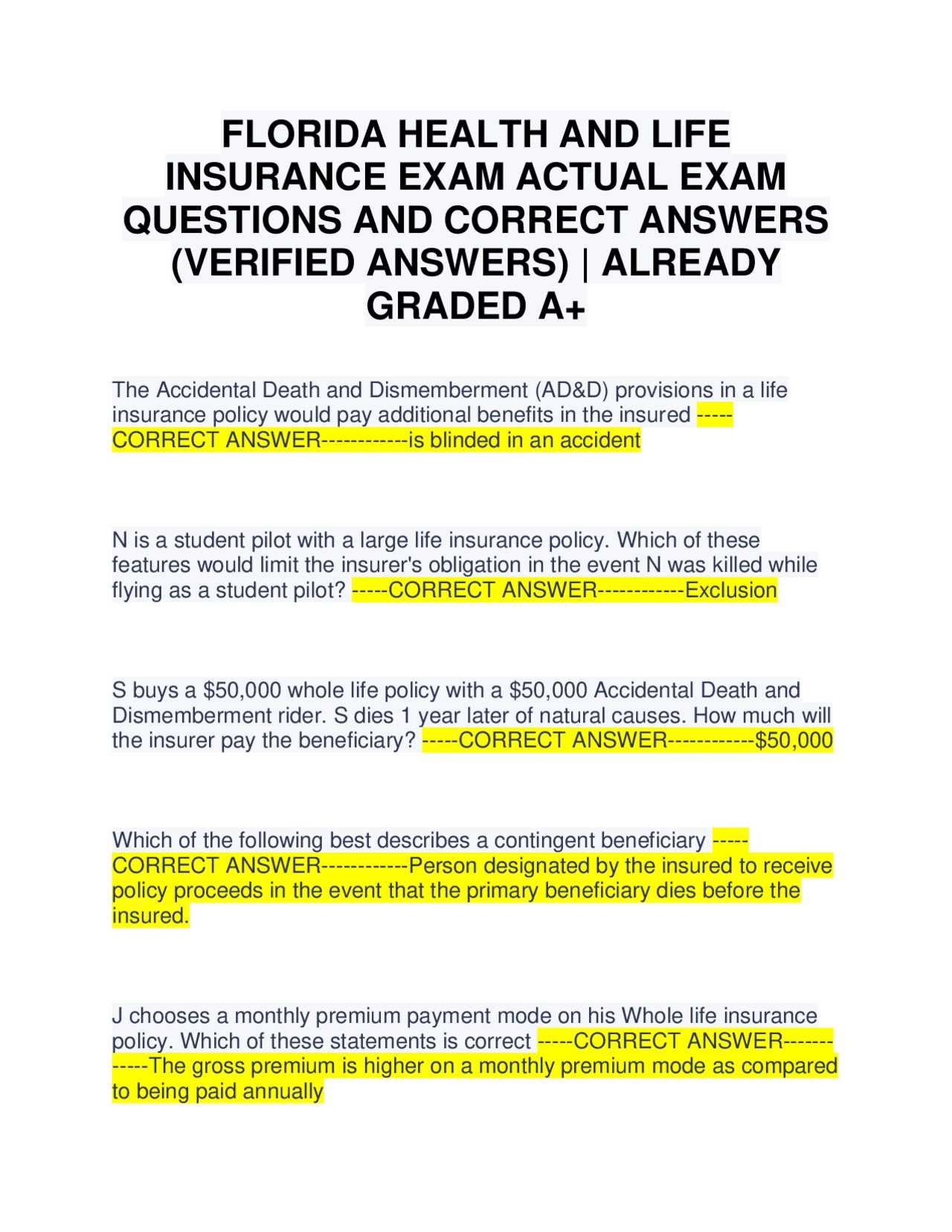 life and health insurance exam questions and answers