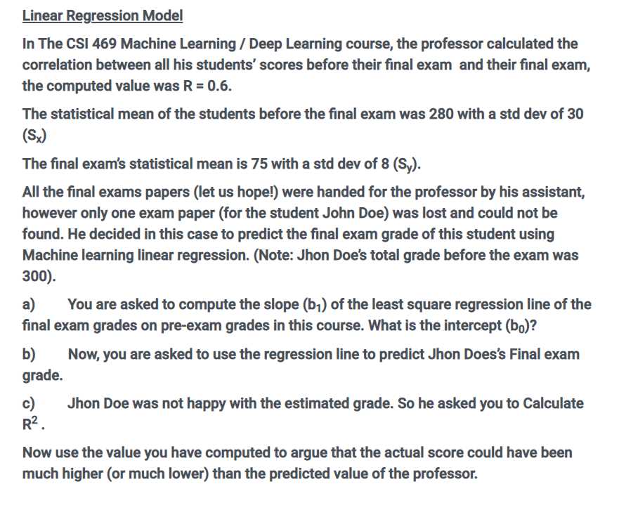 linear regression exam questions and answers