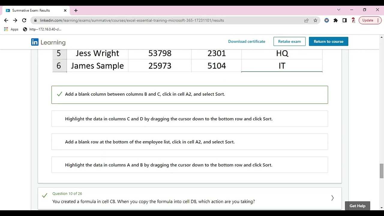 linkedin learning excel exam answers