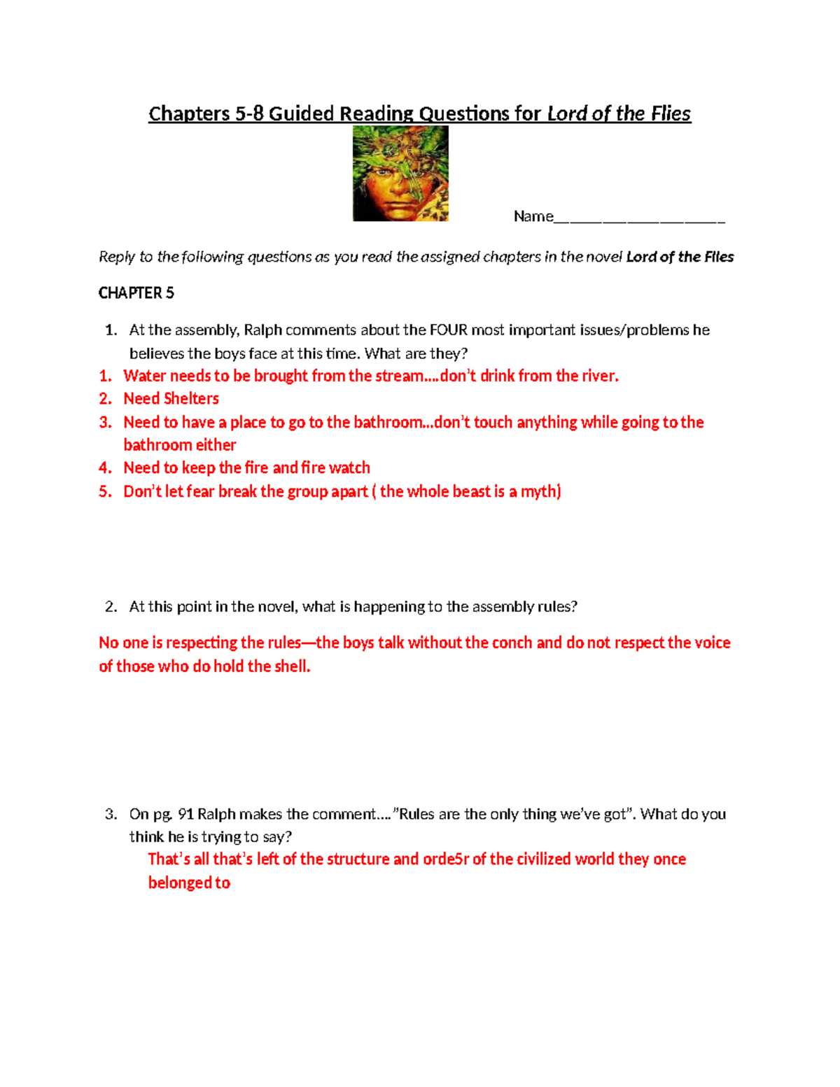 lord of the flies chapter 5 questions and answers